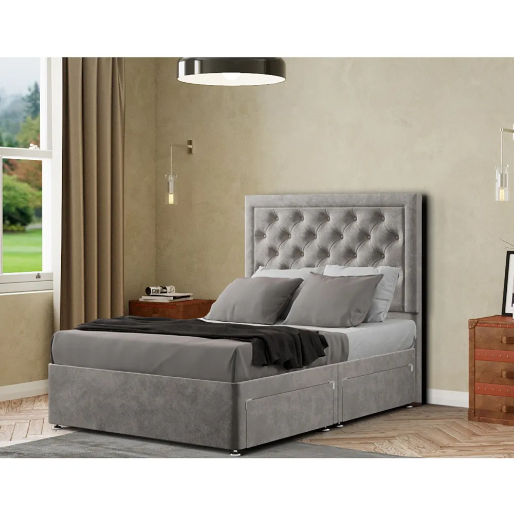 Castle Small Double Divan Bed with 2 Drawers - Silver