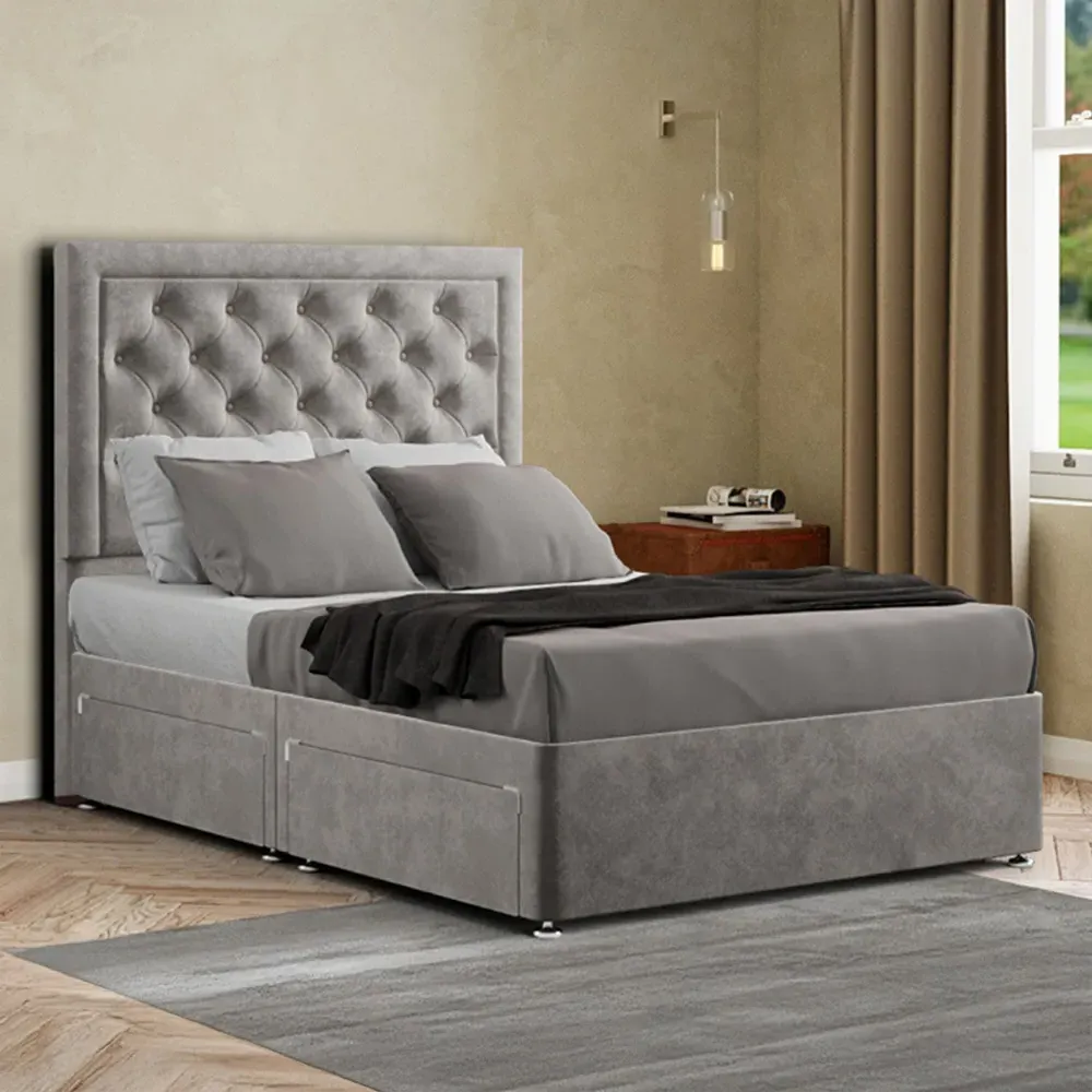 Castle Small Double Divan Bed with 2 Drawers - Silver