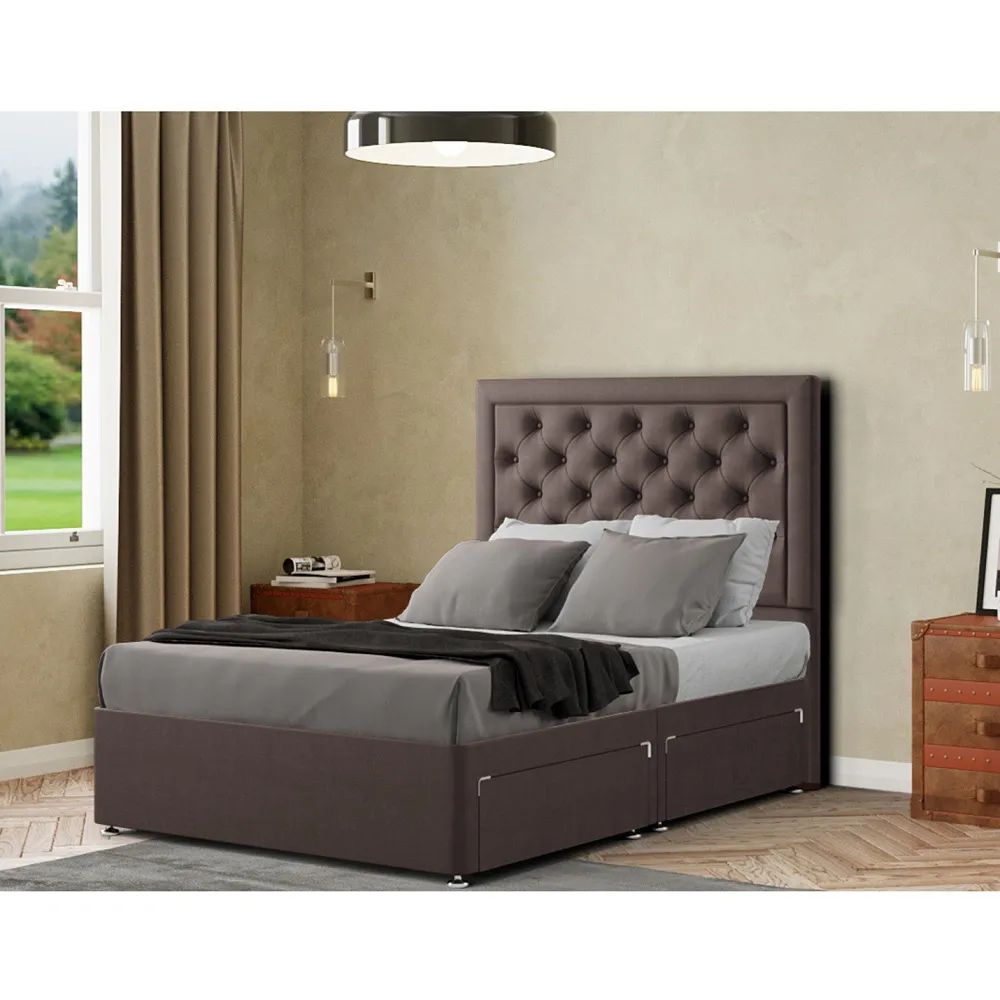 Castle Super King Divan Bed with 2 Drawers - Grey, Malham Weave