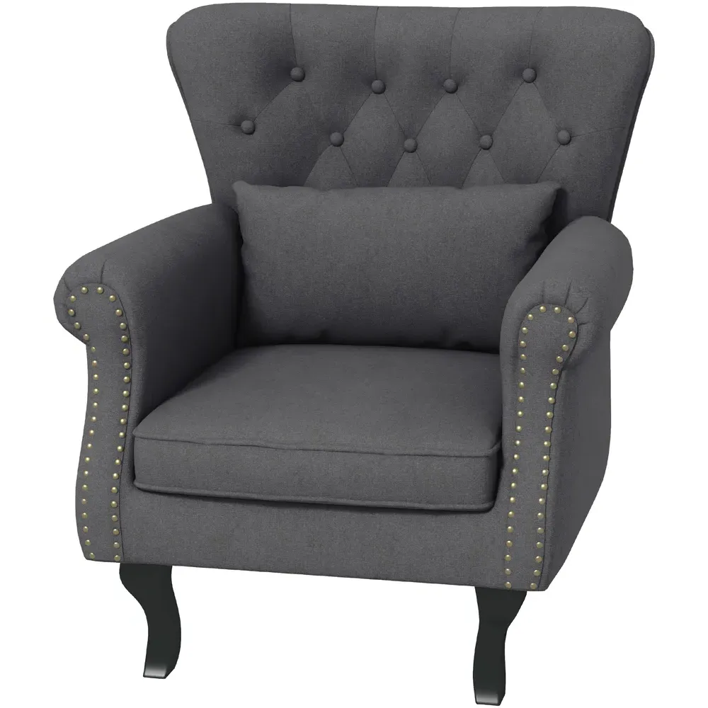 Chesterfield Accent Chair - Dark Grey, Linen