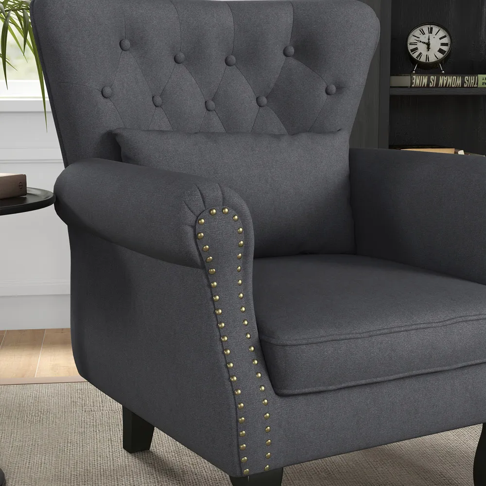 Chesterfield Accent Chair - Dark Grey, Linen