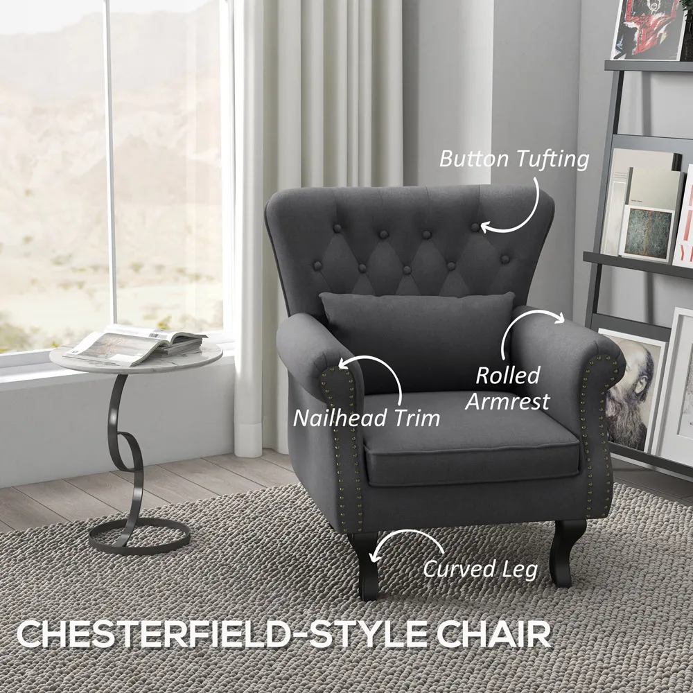 Chesterfield Accent Chair - Dark Grey, Linen