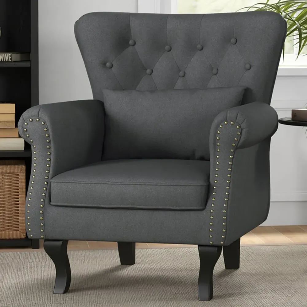 Chesterfield Accent Chair - Dark Grey, Linen image