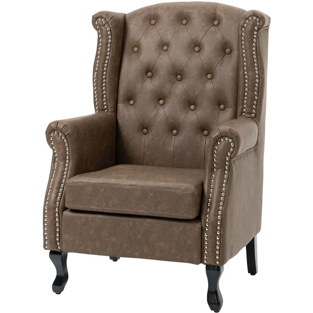 Chesterfield Tufted Wing Back Accent Chair - Brown