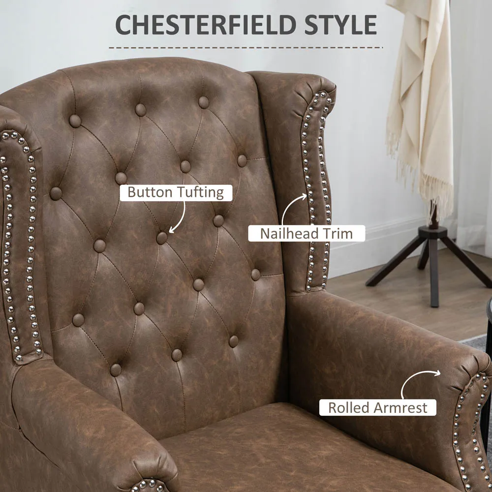 Chesterfield Tufted Wing Back Accent Chair - Brown