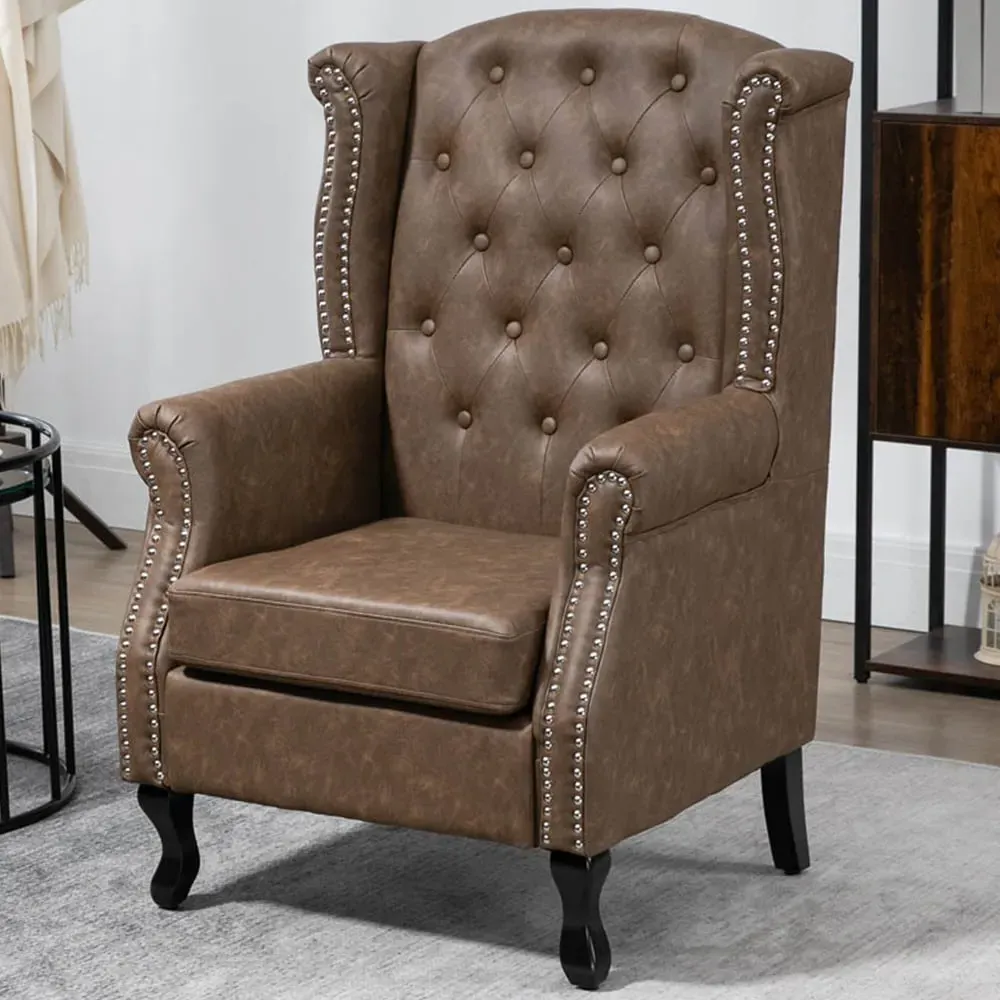 Chesterfield Tufted Wing Back Accent Chair - Brown