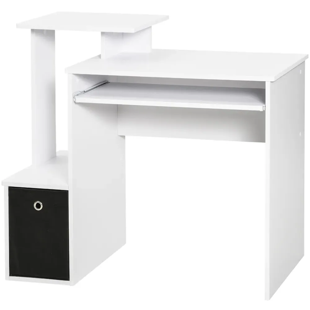 Compact Computer Desk with Keyboard Tray - White