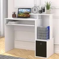 Compact Computer Desk with Keyboard Tray - White