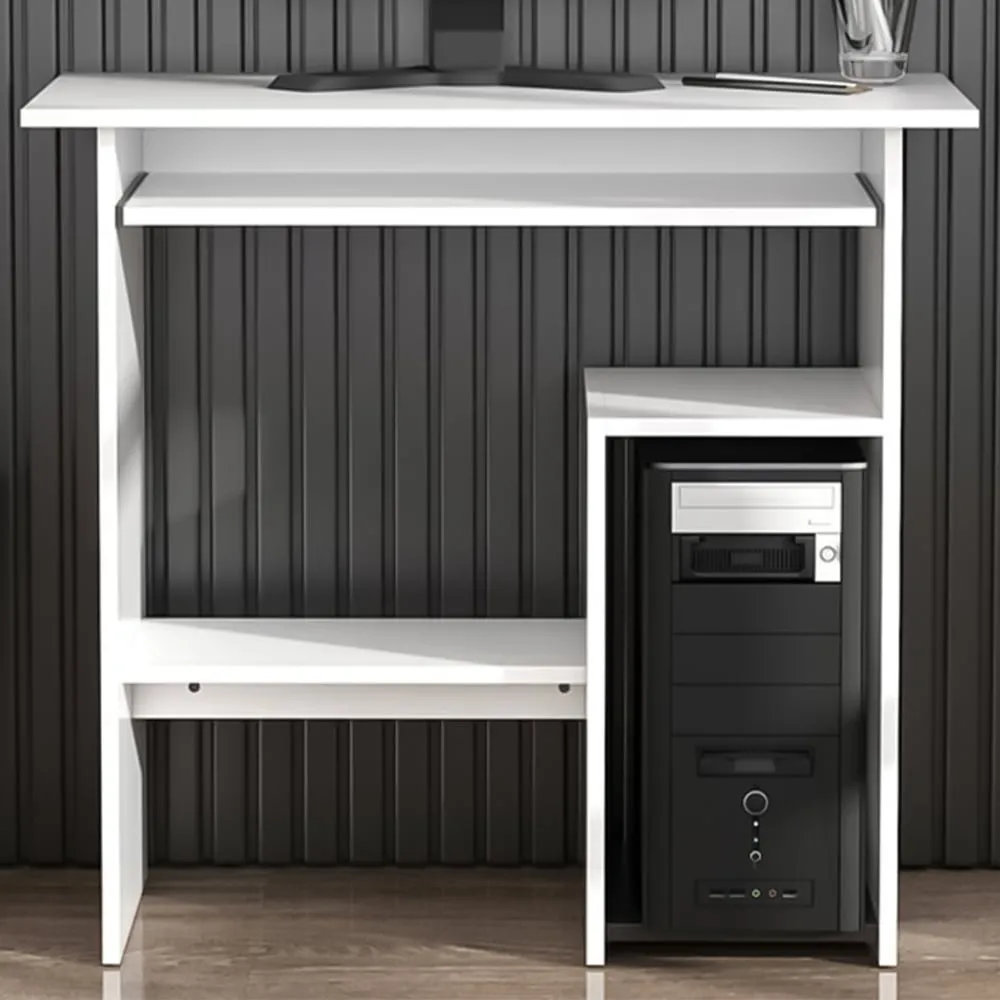Compact Computer Desk with Storage - White image