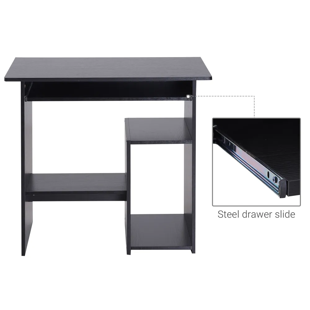 Compact Small Office Desk with Storage - Black