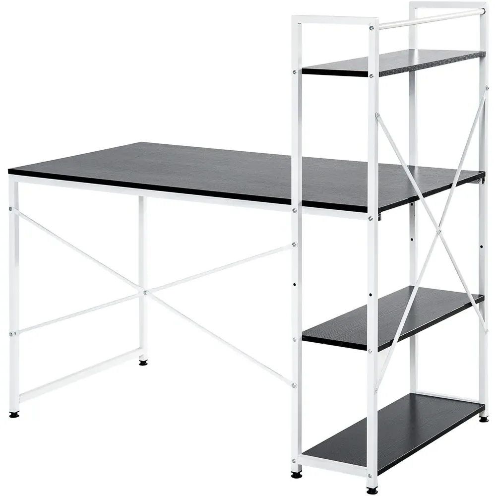 Computer Desk with 4 Tier Storage - Black, White