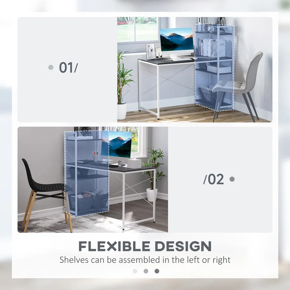 Computer Desk with 4 Tier Storage - Black, White