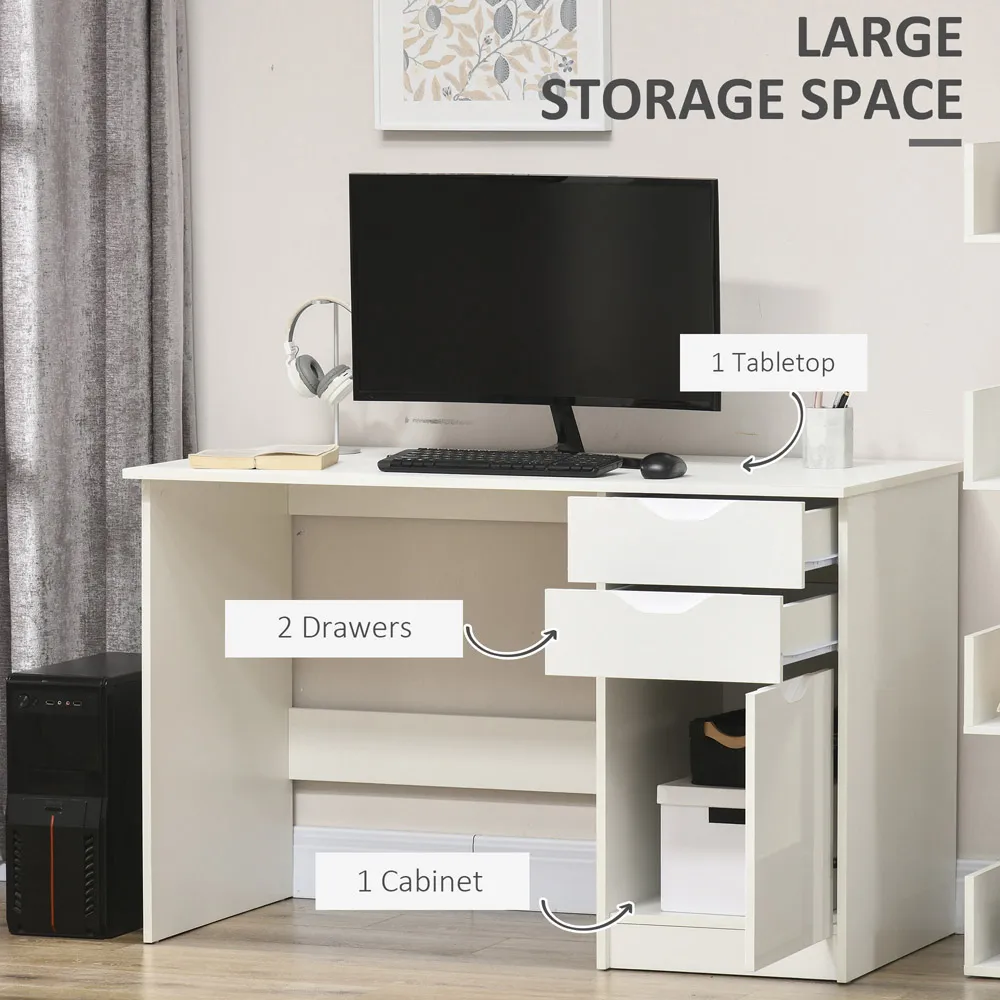 Computer Desk with Drawers - White, High Gloss