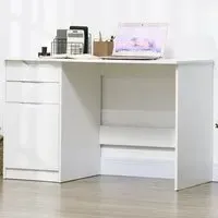 Computer Desk with Drawers - White, High Gloss