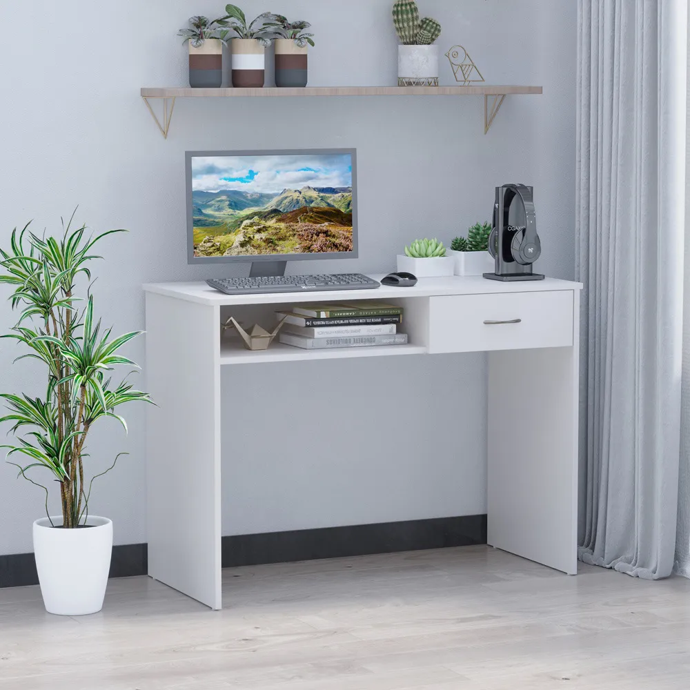 Computer Desk with Shelf Drawer - White