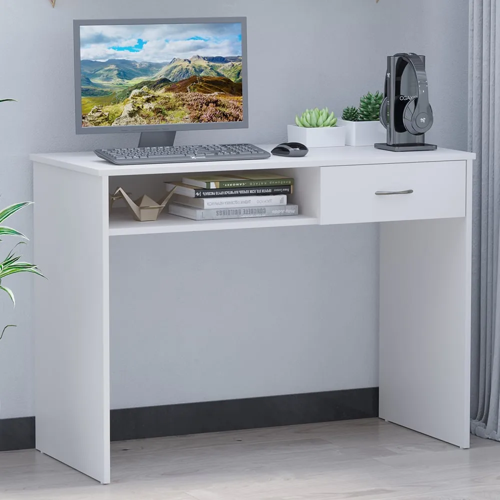 Computer Desk with Shelf Drawer - White image