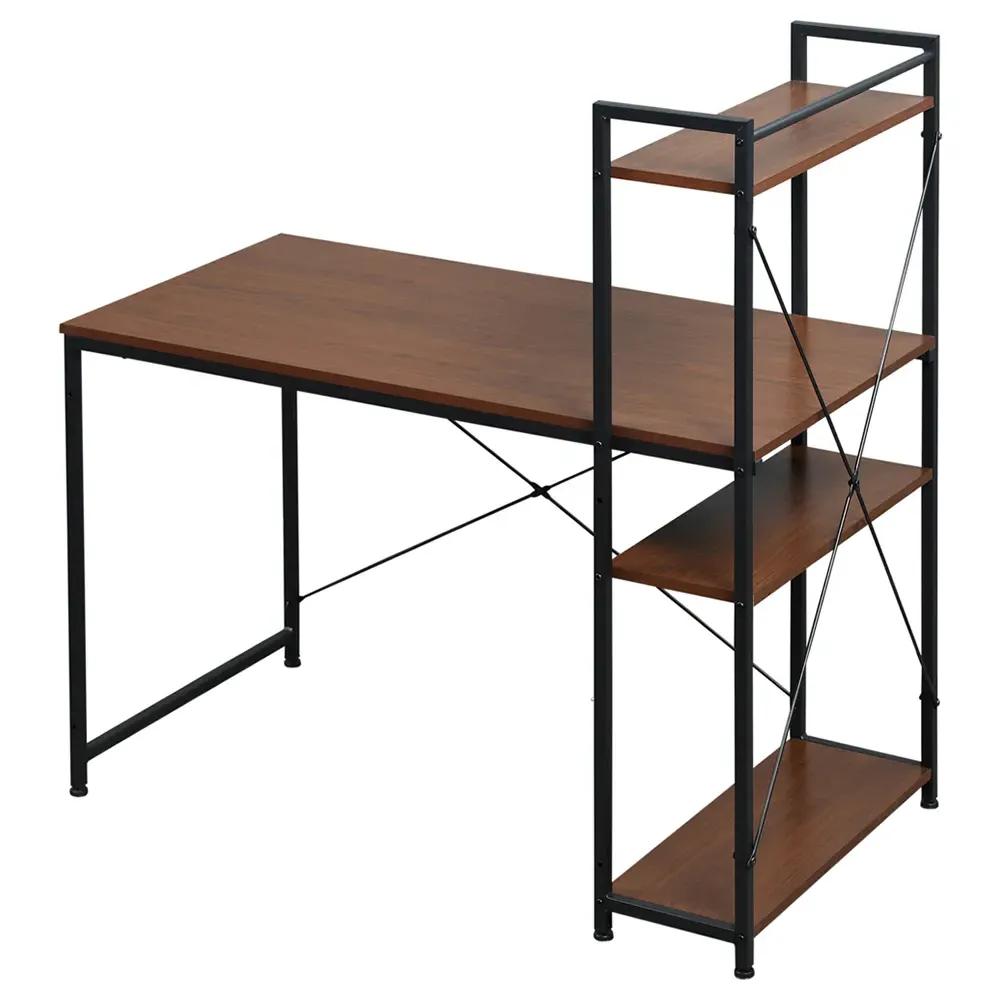 Computer Workstation Desk with Shelves - Brown