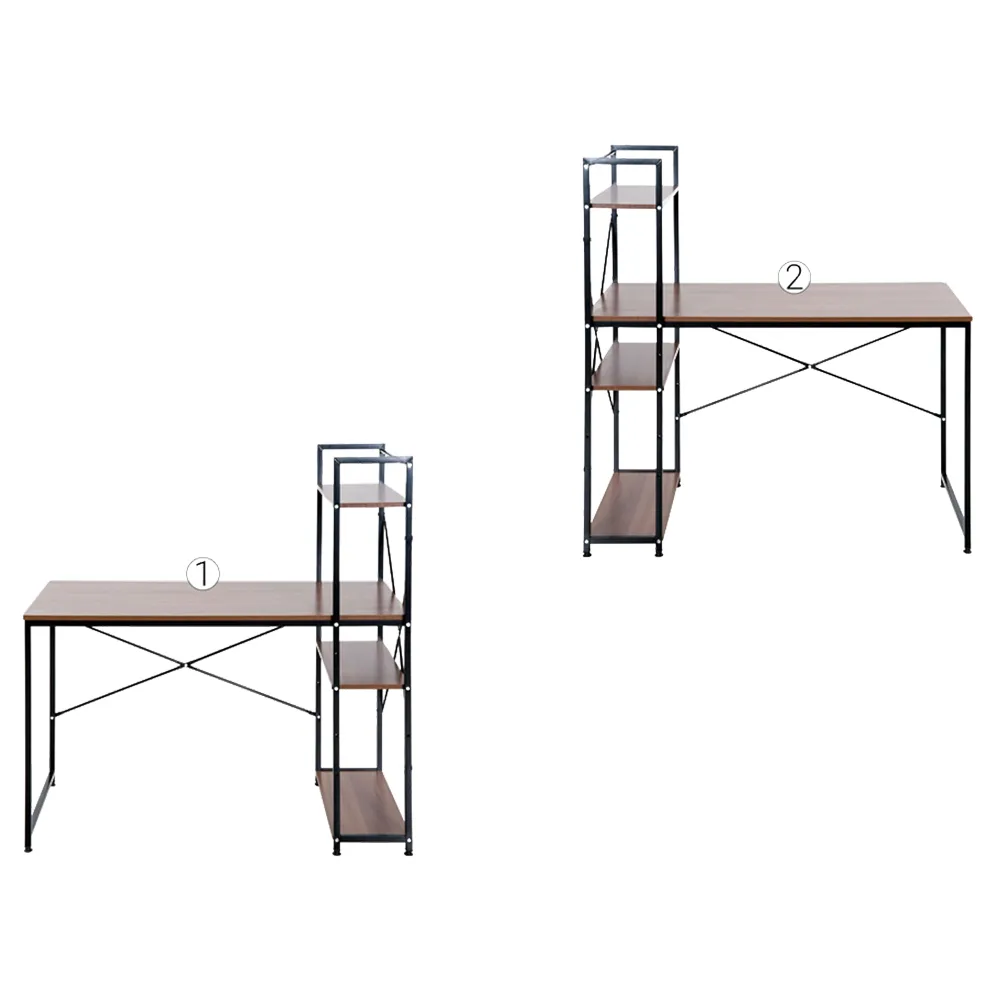 Computer Workstation Desk with Shelves - Brown