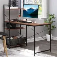 Computer Workstation Desk with Shelves - Brown