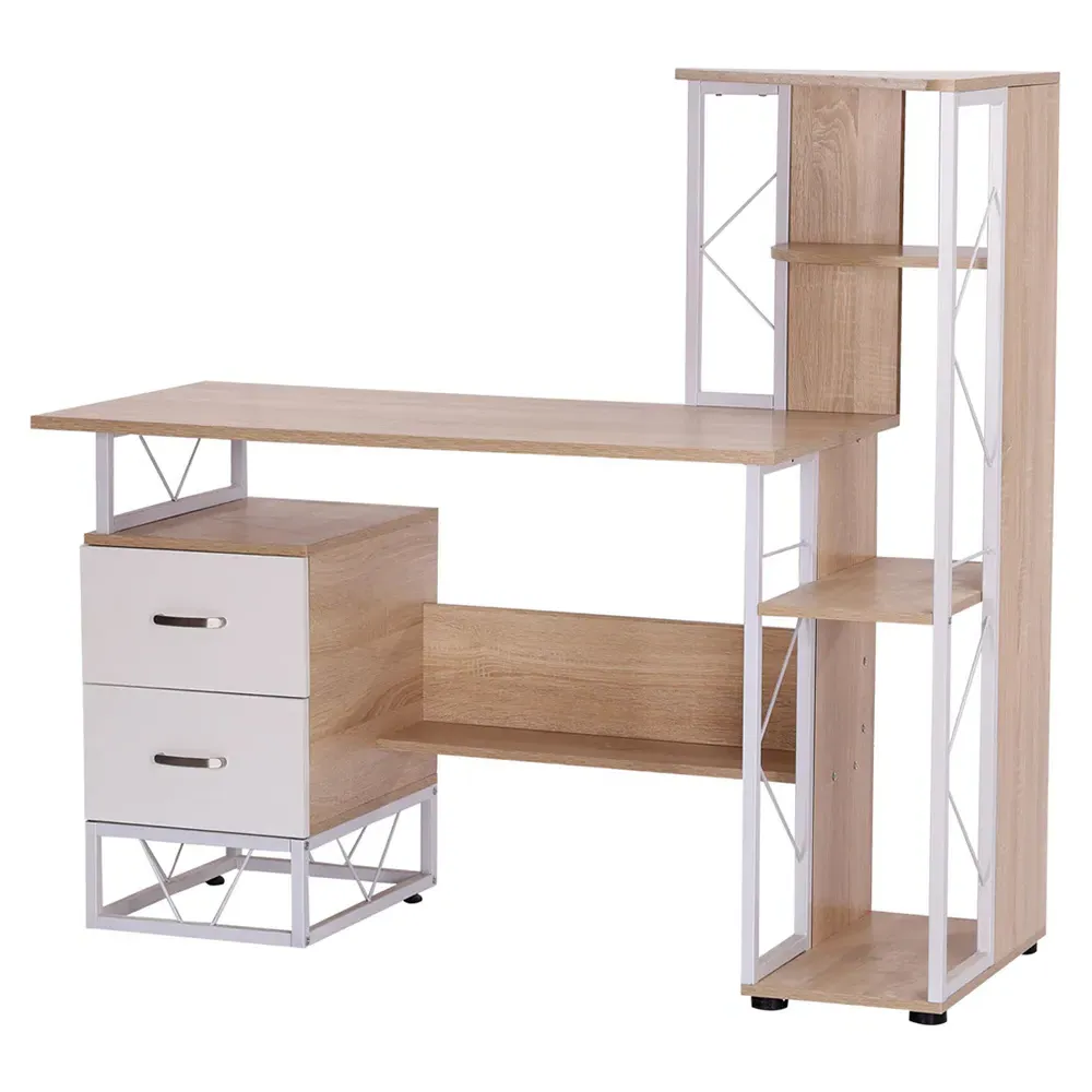 Computer Writing Desk with Drawers - Brown, Oak