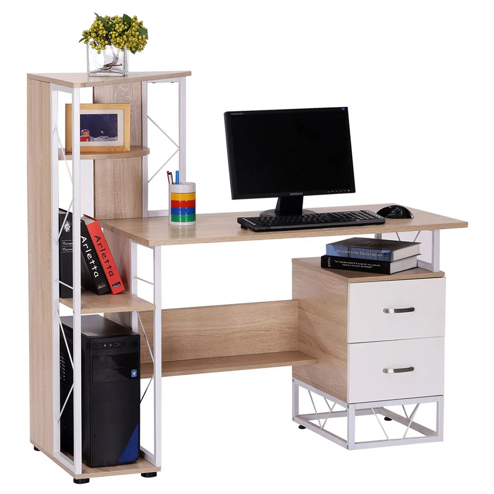 Computer Writing Desk with Drawers - Brown, Oak