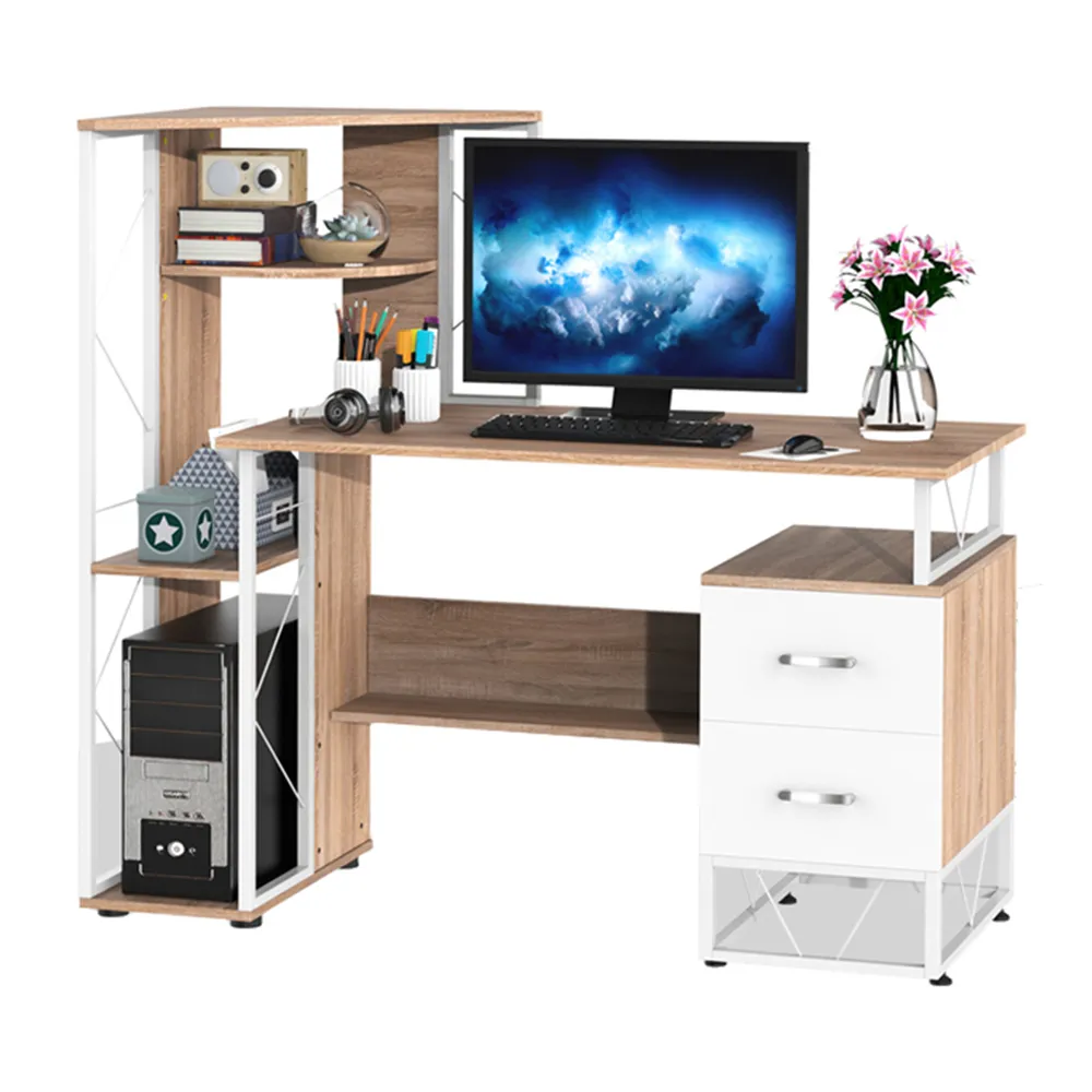 Computer Writing Desk with Drawers - Brown, Oak