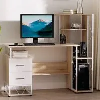 Computer Writing Desk with Drawers - Brown, Oak