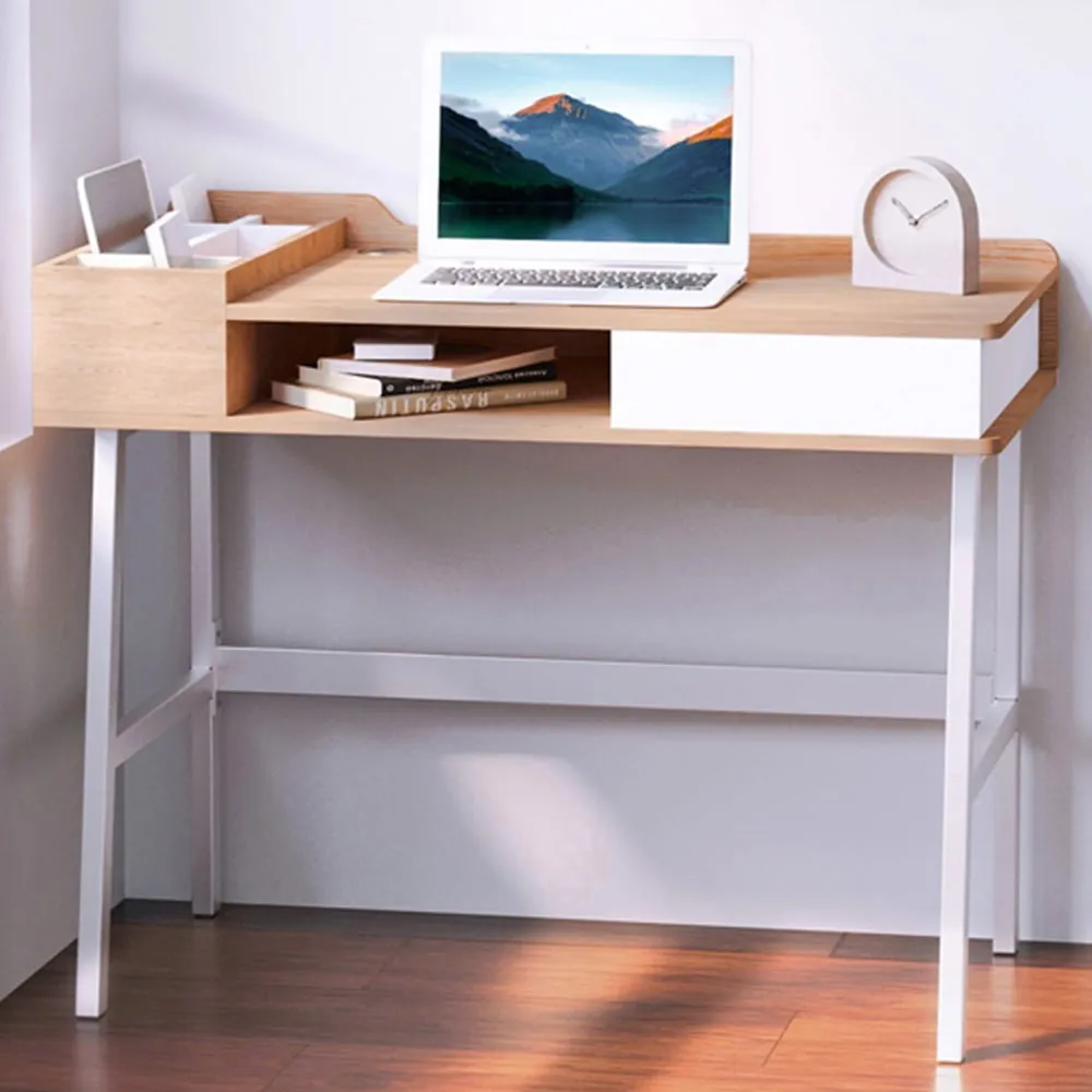 Computer Writing Desk with Storage - Oak, White image