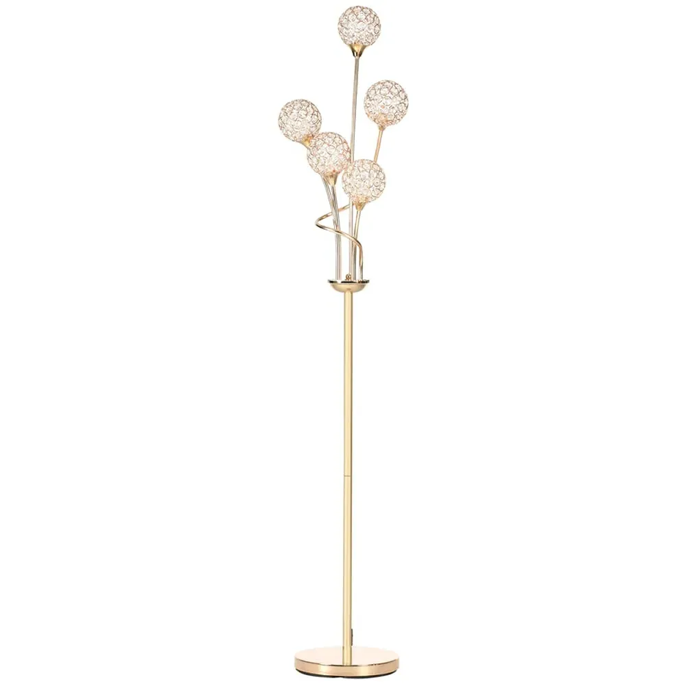 Crystal Floor Lamp with 5 Ball Shades - Gold, Metal image