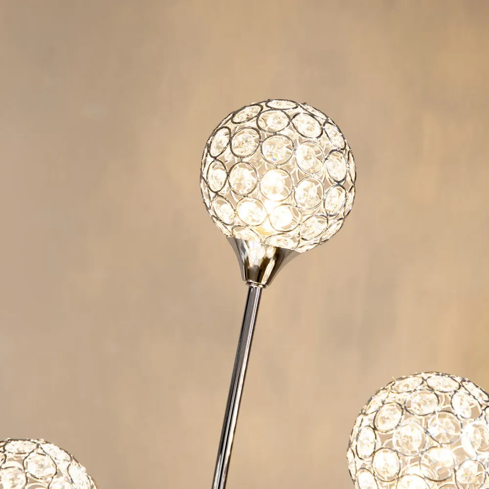 Crystal Floor Lamp with 5 Ball Shades - Silver, Metal