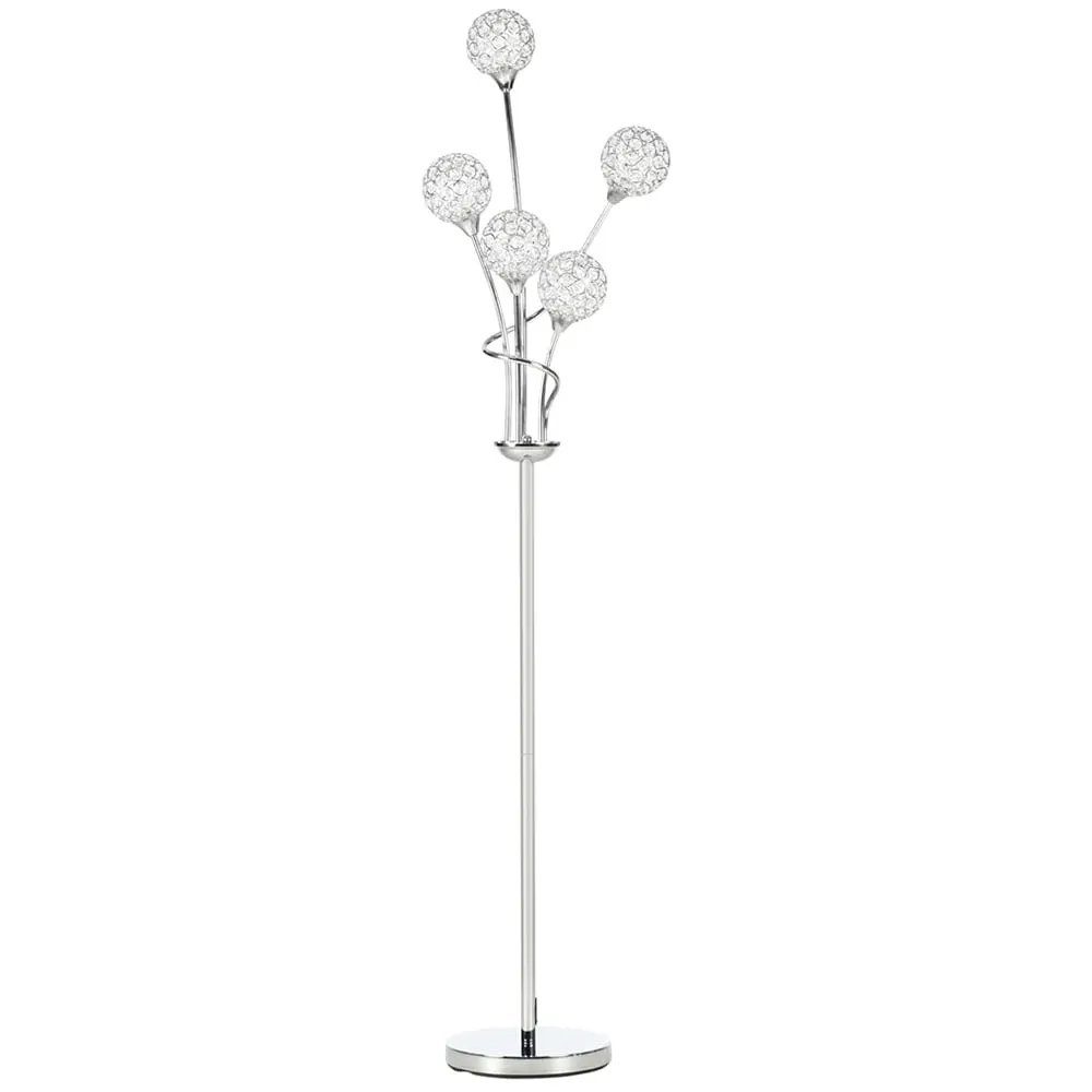 Crystal Floor Lamp with 5 Ball Shades - Silver, Metal