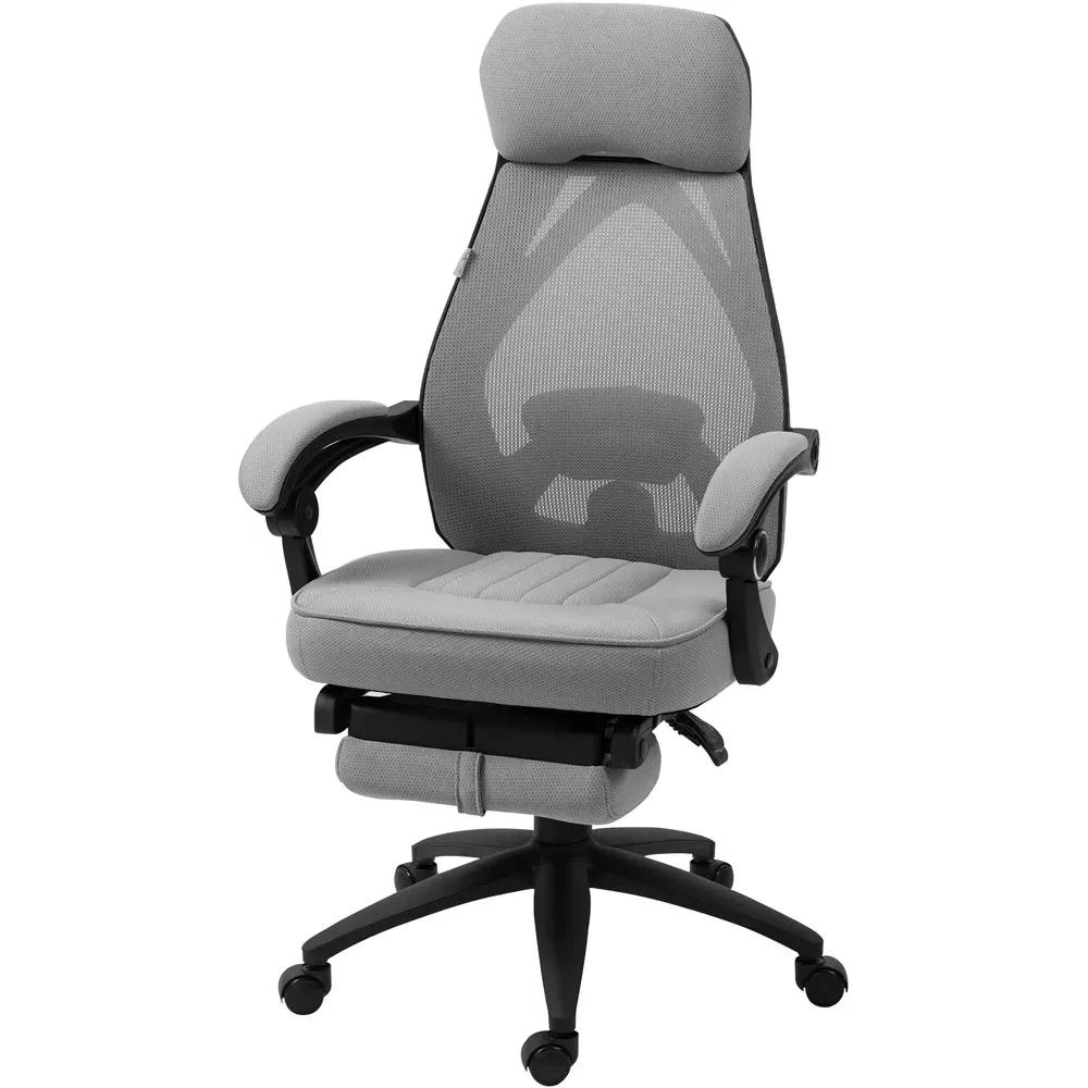 Dark Grey Mesh Swivel Office Chair with Footrest - Grey