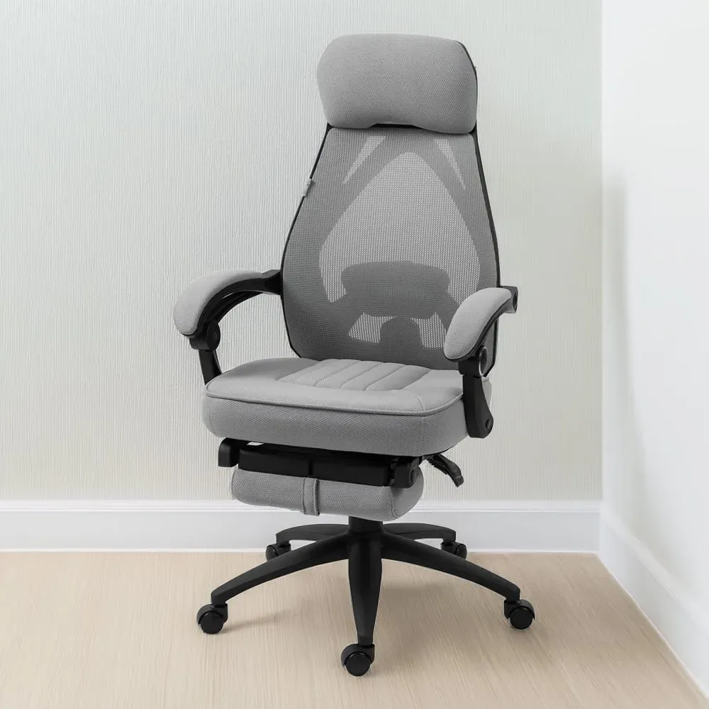 Dark Grey Mesh Swivel Office Chair with Footrest - Grey image