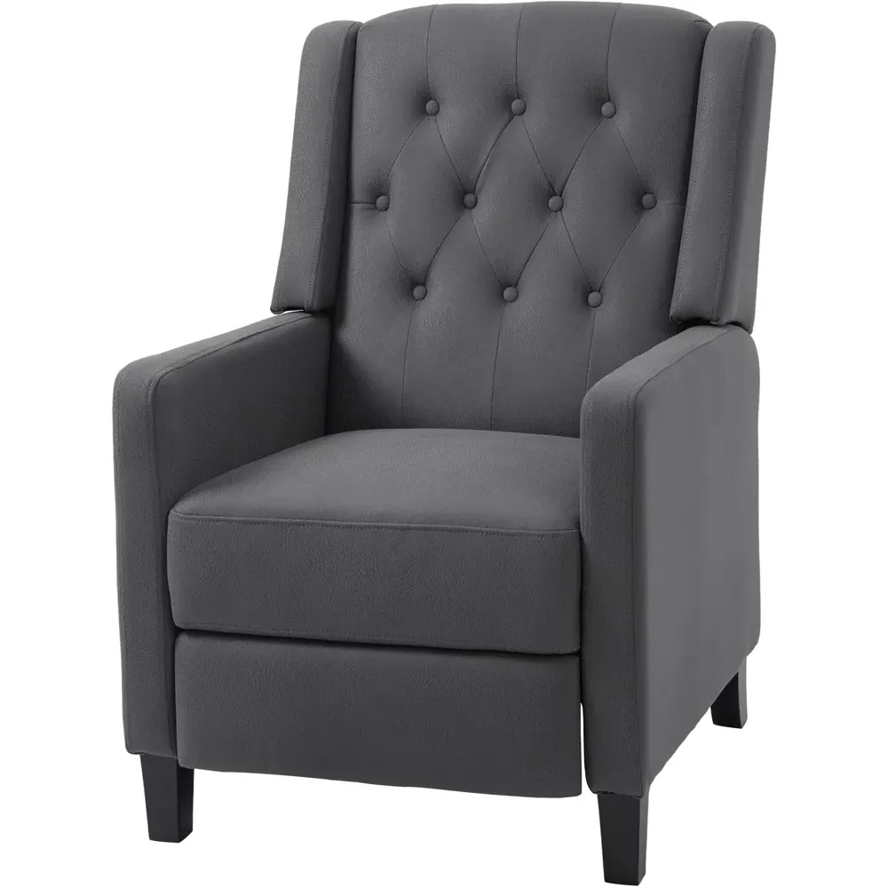 Deep Grey Button Tufted Wingback Recliner Chair - Grey, Microfibre