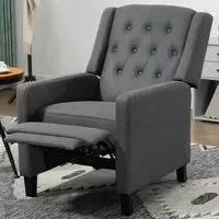 Deep Grey Button Tufted Wingback Recliner Chair - Grey, Microfibre