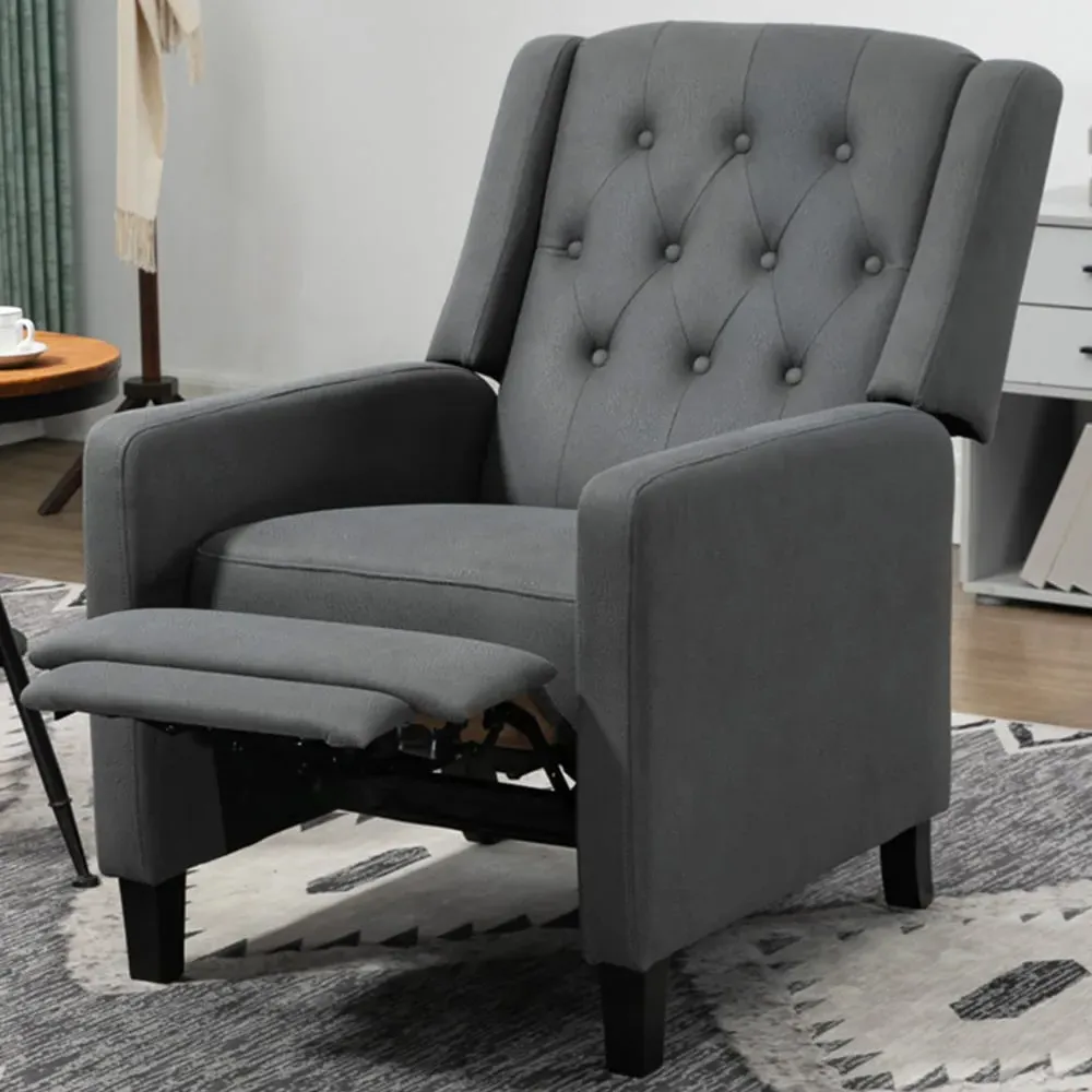 Deep Grey Button Tufted Wingback Recliner Chair - Grey, Microfibre image