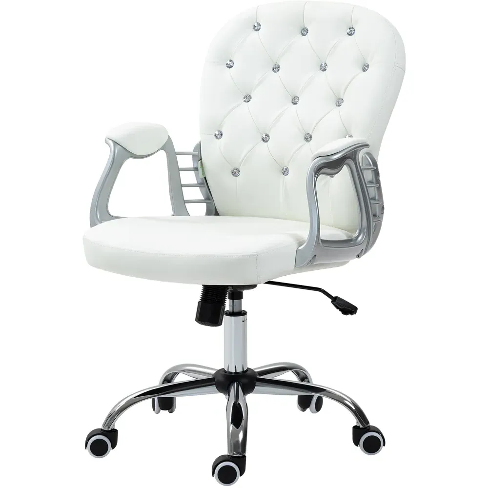 Diamante Padded Swivel Office Chair - White, PU Leather
