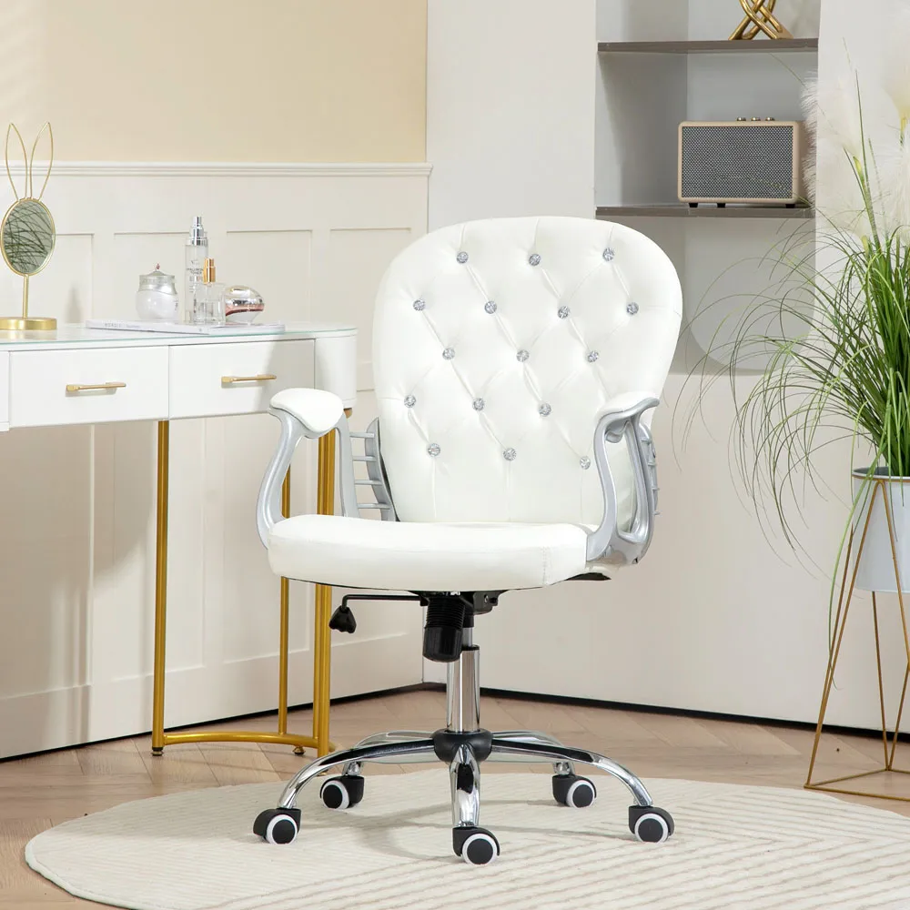 Diamante Padded Swivel Office Chair - White, PU Leather