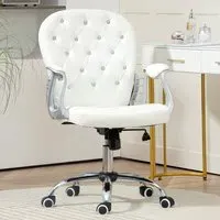 Diamante Padded Swivel Office Chair - White, PU Leather