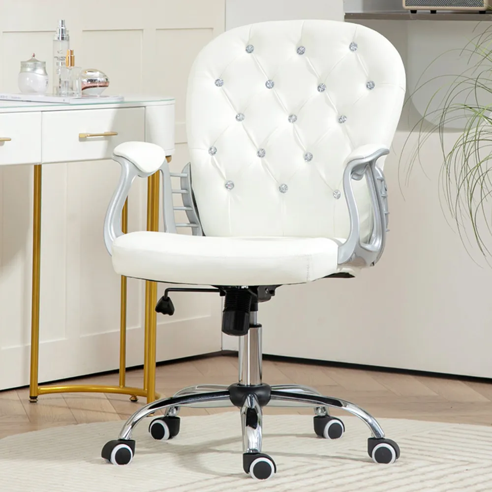Diamante Padded Swivel Office Chair - White, PU Leather image
