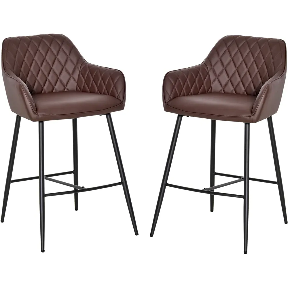 Diamond Stitch Bar Stool Set of 2 - Brown, PU Leather