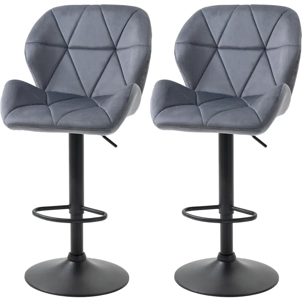 Diamond-Tufted Adjustable Bar Stool Set of 2 - Grey