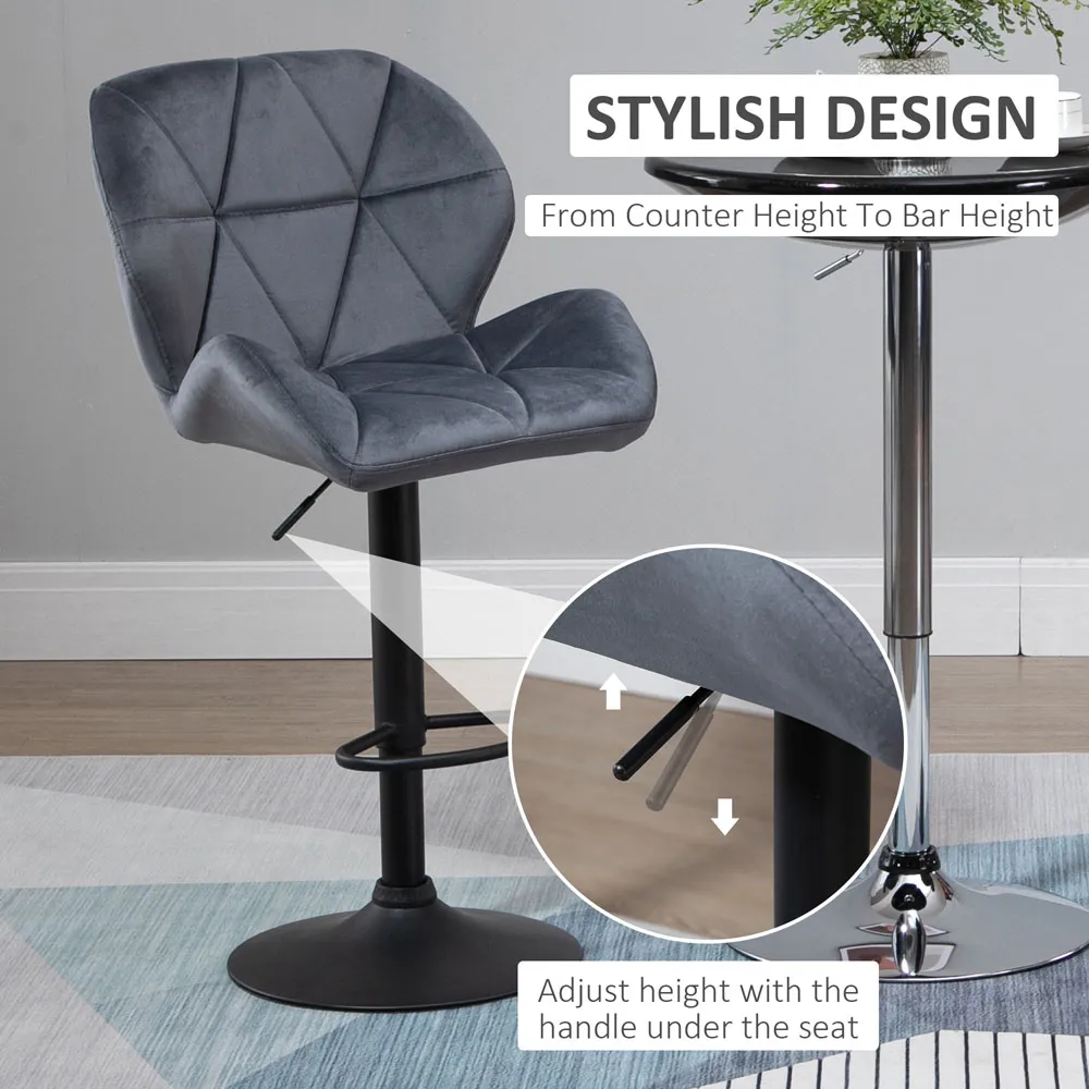 Diamond-Tufted Adjustable Bar Stool Set of 2 - Grey