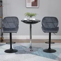 Diamond-Tufted Adjustable Bar Stool Set of 2 - Grey
