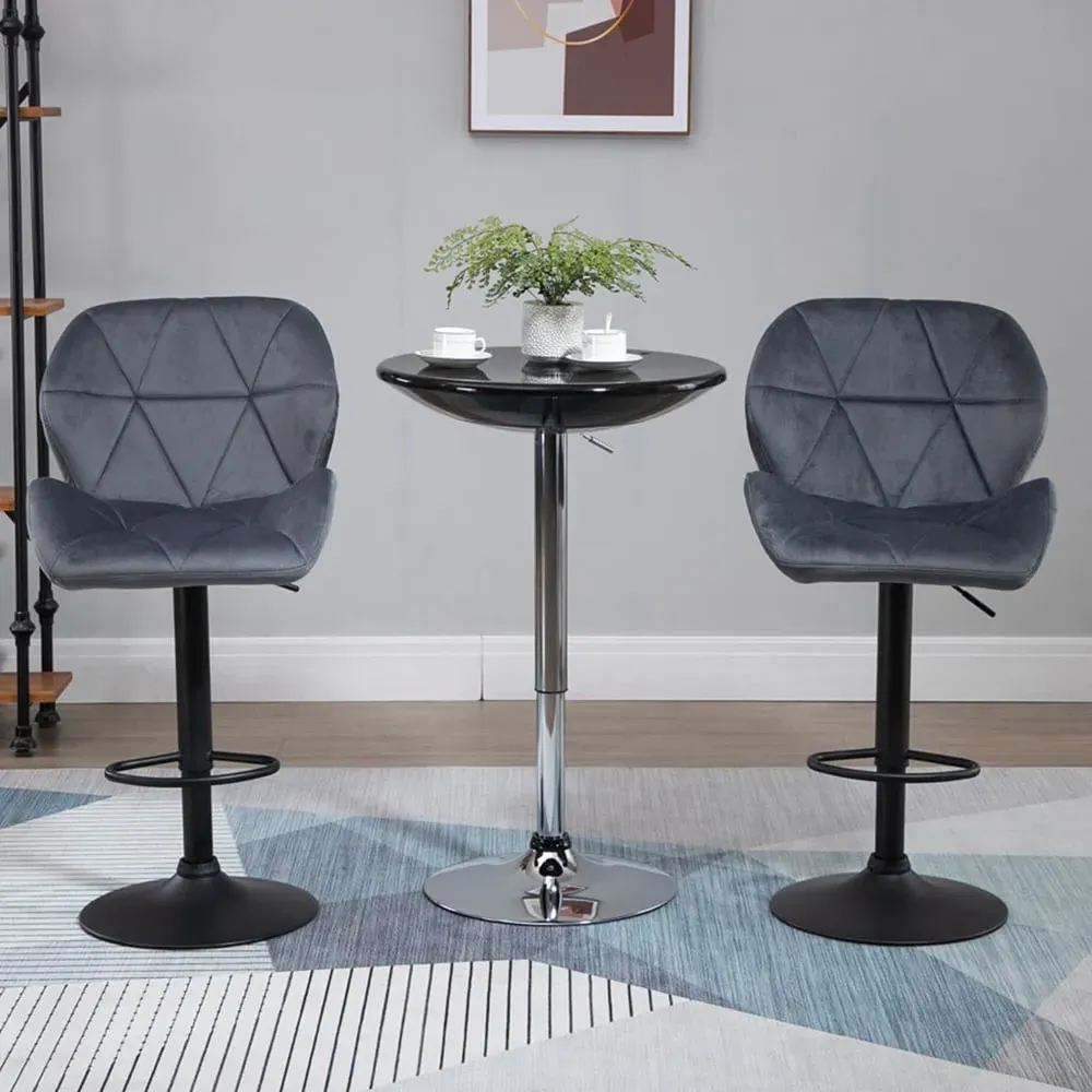 Diamond-Tufted Adjustable Bar Stool Set of 2 - Grey