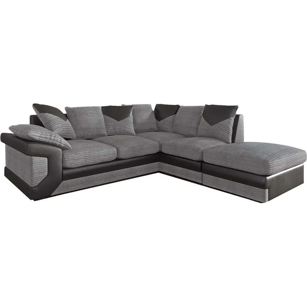 Dino Left Hand Corner Sofa with Footstool - Black, Grey