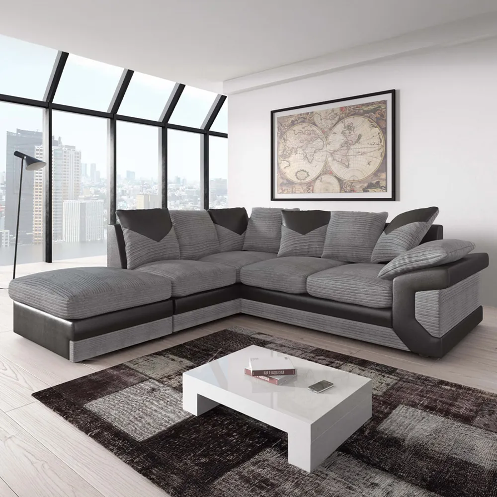 Dino Left Hand Corner Sofa with Footstool - Black, Grey image