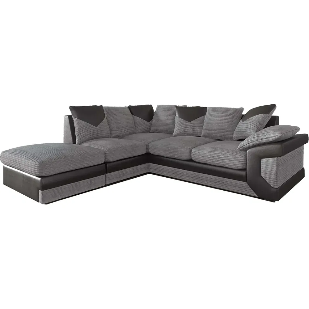 Dino Right Hand Corner Sofa with Footstool - Black, Grey