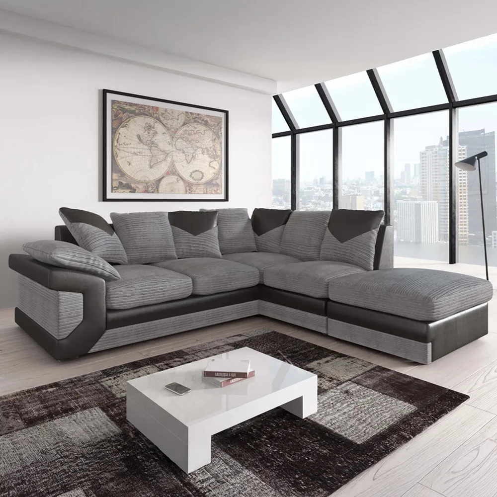 Dino Right Hand Corner Sofa with Footstool - Black, Grey
