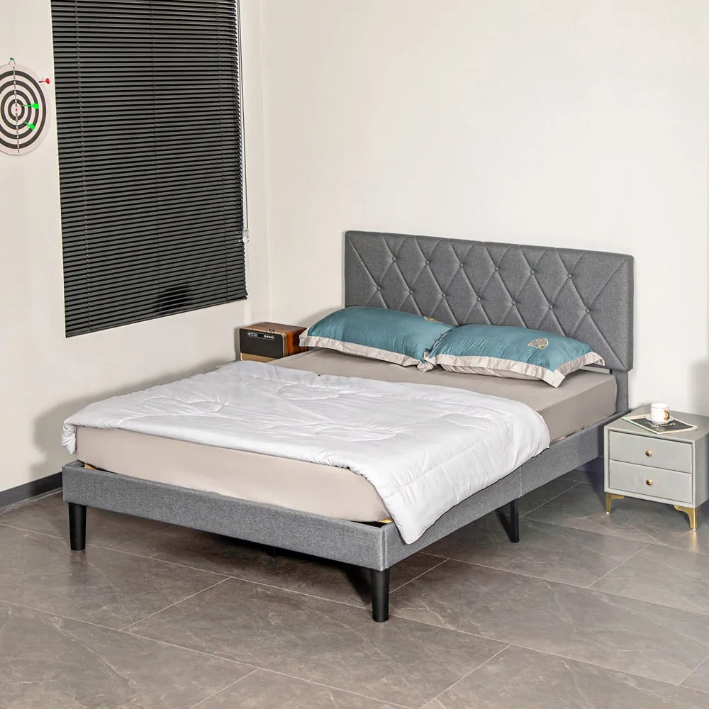 Double Adjustable Bed Frame - Grey, Linen